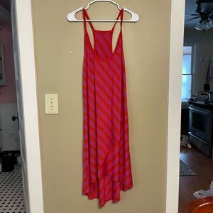 Caslon Women’s Pink Purple Red Stripe Racerback High Low Maxi Dress Size Large
